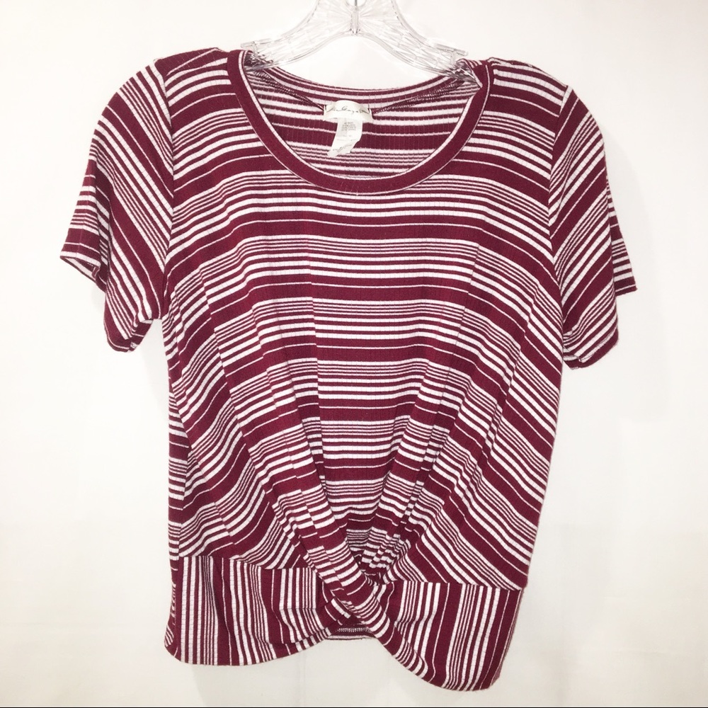 Stripped Maroon & White Twist Top